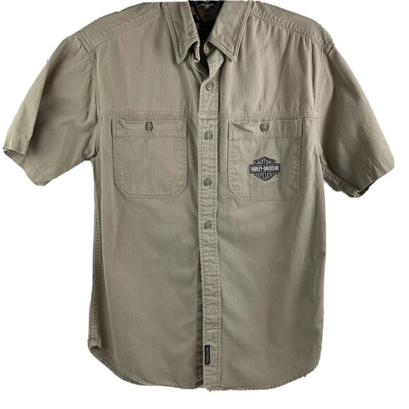 Harley Davidson Mens Small S/S Shirt Button Down Heavy Weight Embroidered - Picture 1 of 9